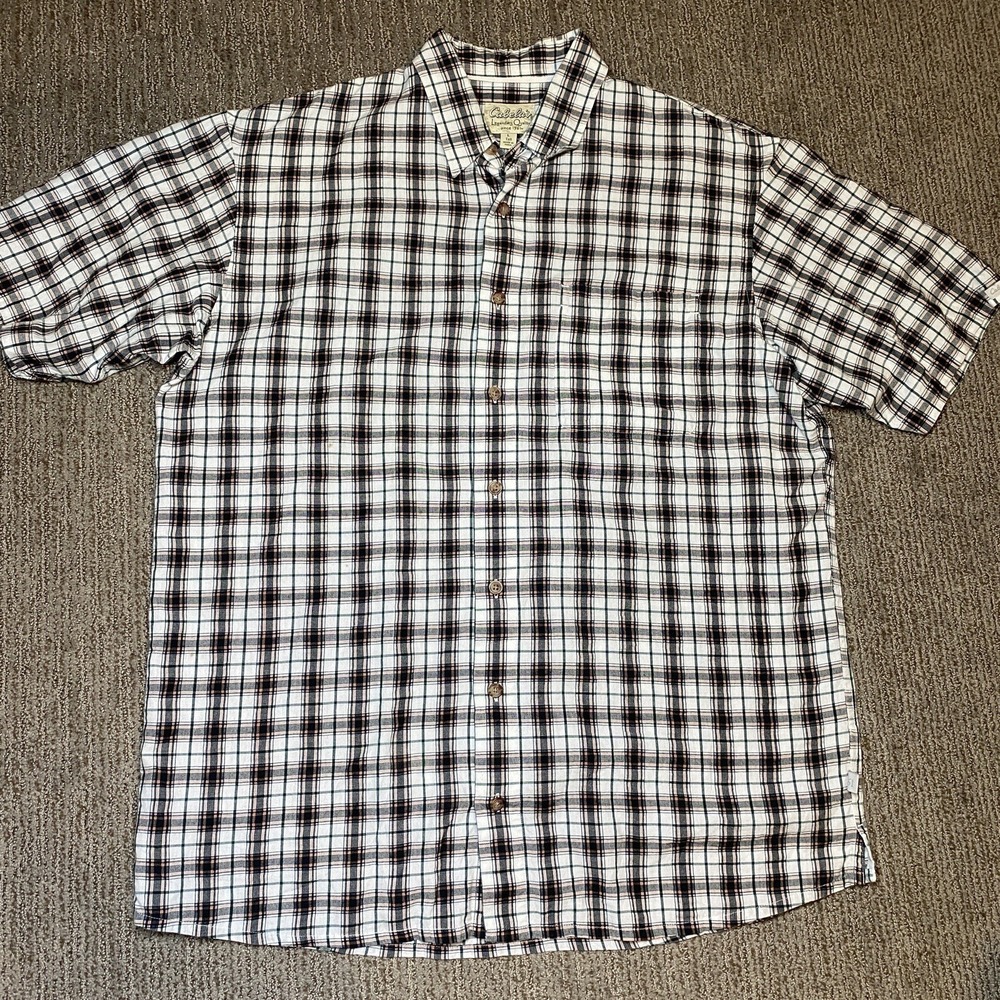 Cabelas Mens L Tall Button Up Shirt Short Sleeve Outdoor Camp Cotton Nylon